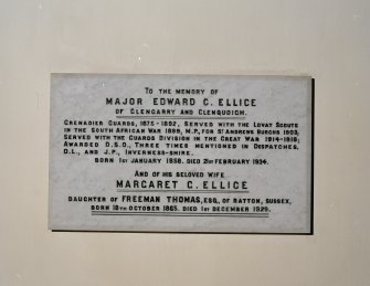 Interior. Detail of memorial to  Major Edward and his wife Margaret Ellice.