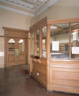 Interior. View of inner vestibule showing front of check-out kiosk