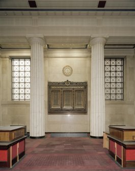 Interior. Detail of War Memorial and clock