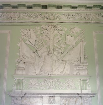 Interior. 1st floor. Dining room. Detail of overmantle