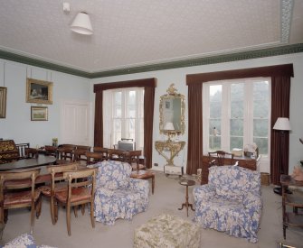 Interior. First floor. Drawing room showing the windows (dining table and chairs not originally in the room)