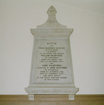 Interior. Detail of 19th century Crawfurd of Cartsburn  memorial