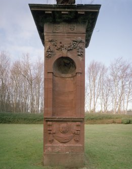 Detail of gate pier showing niche and swags