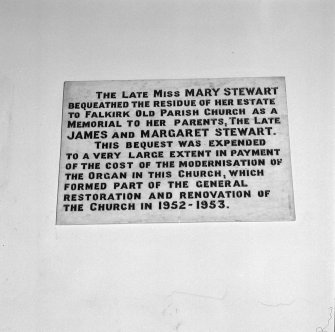 Interior. Detail of  Stewart memorial plaque