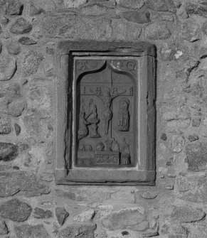 Kinkell, St Michael's Church and burial-ground: detail of carved panel.
