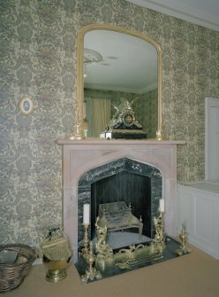 Interior. Detail of dining room fireplace