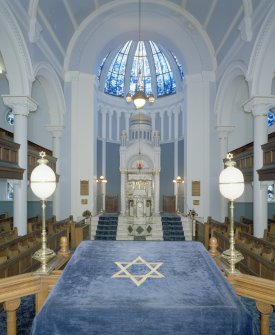 Interior. View of main hall from NW (from Bimah)