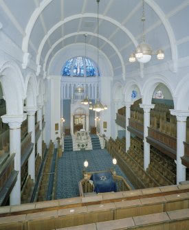 Interior. Elevated view of main hall from NW