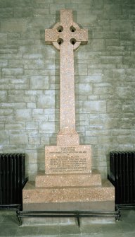 Interior.
View of Celtic cross memorial to officers, non commissioned officers and men of Royal Scots Regiment lost between July 1857 and November 1870.