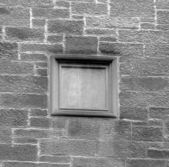 Detail of blank plaque on E gable of no 50