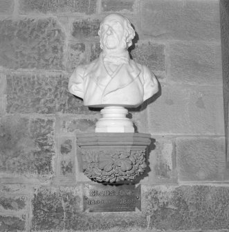 Interior. 2nd. floor, exhibition room, detail of bust of Gladstone