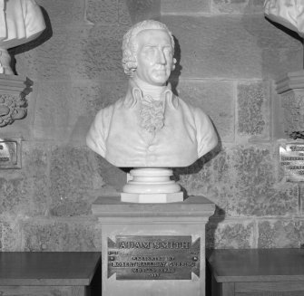 Interior. 2nd. floor, exhibition room, detail of bust of Adam Smith