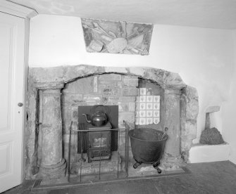 Interior.
Family Room, detail of fireplace with doric columns and military panel over.