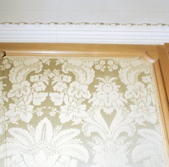 Interior, detail of morning room silk wall hanging