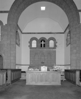 Interior, view of Chancel showing communion table and choir stalls