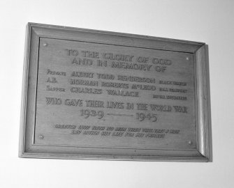 Interior.
Detail of 2nd World War memorial plaque.