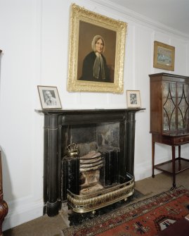 Interior, detail of dining room black marble fireplace c.1820