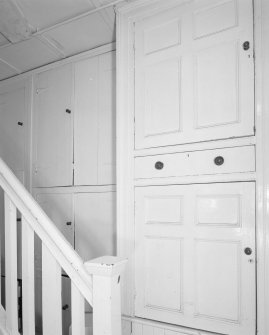 Interior, view of lower ground floor North staircase hall