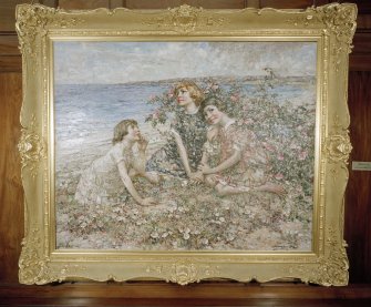 Interior, detail of Hornel painting of girls on a beach