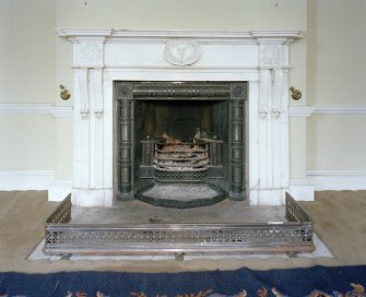 Interior. Ground floor detail of dining room fireplaceInterior. Ground floor Detail of dining room classical marble fireplace from Kirkcudbrightshire installed by Whytock and Reid mid 20th century