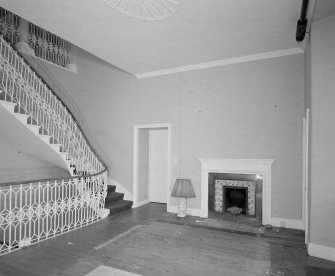 Interior. 1st floor View of landing from S showing fireplace