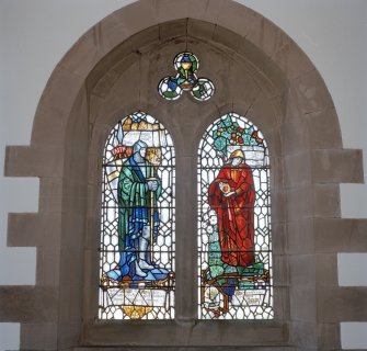 Interior, detail of E wall stained glass window memorial to Rev H Jamieson c.1917