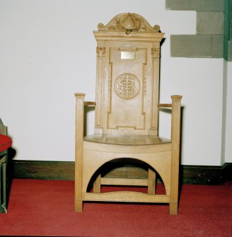 Interior, detail of minister's chair.