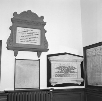 Interior, detail of memorials to REv R Young and Rev D Colvin in entrance hall.