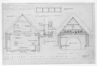 Photographic copy of section through nave showing heraldic decorations.