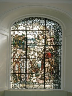  Interior, detail of stained glass - Christ preaching from a boat; Douglas Strachan 1907
