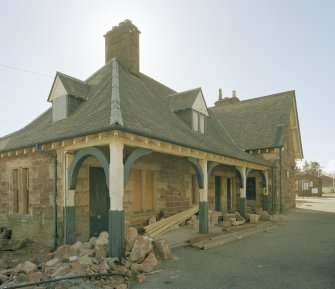 View from N of N end and W side of station building, showing work under way to convert it to a dwelling