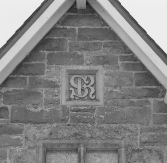 Detail of Sutherland Railway plaque in W gable of station building (facing the platforms)