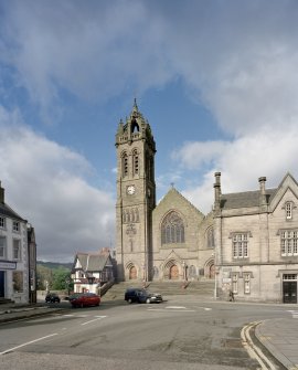 View of frontage including steeple from E