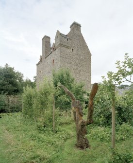 View of tower house and sculpture from SSE