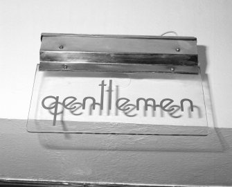 Interior.
Detail of etched glass 'Gentlemen' sign.