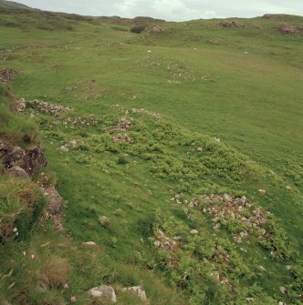 Muck, Caisteal an Duin Bhain. Buildings and huts (NM 4217 7867) and buildings (NM 4215 7870). View from SE.