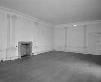 Interior, view of dining room showing fireplace anf ionic pilasters