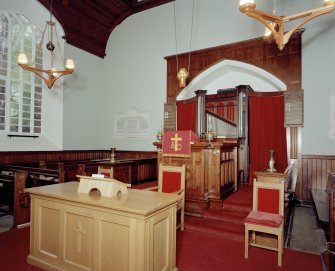 Interior.
View of pulpit and communion table.
