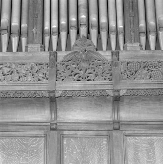Interior, detail of organ showing elaborate carving