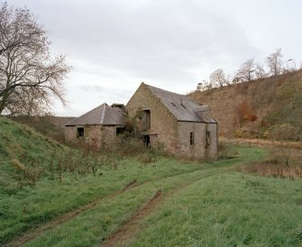 View from E showing mill (right) and grain drying kiln (left)