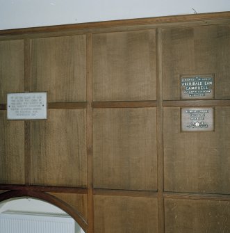 Interior.
Detail of chancel panelling and memorials including memorial to 'the girls' from the munitions factory at Gretna who gave the altar.