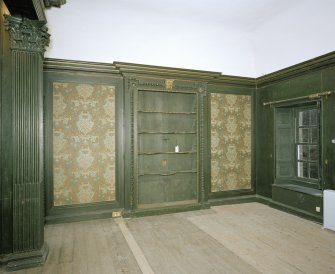 Interior. 1st floor. View of green/grisaille bedroom from S