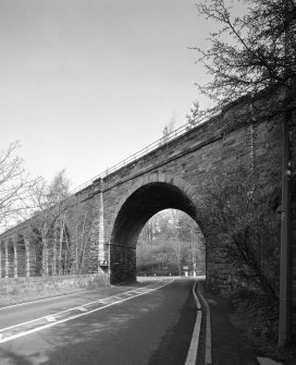 View from S of skewed arch at SE end of the viaduct through which the A7 road passes
