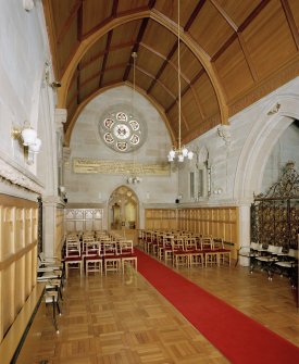 Interior. View of chapel from South looking towrads the entrance