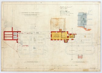 Photographic copy. Additions.  Ground and basement plans, part elevation
Delt. W.L. Carruthers