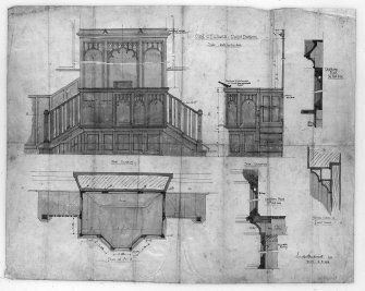 Castletown, Main Street, Olrig United Free Church.
Photographic copy of elevation, plans and details of pulpit.