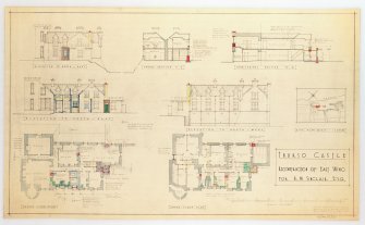 Photographic copy of plans, sections and elevations showing reconstruction of east wing for Mr R M Sinclair.