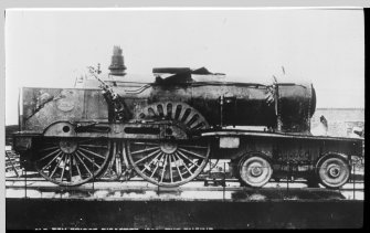 View of locomotive that was pulling the train that fell from the Tay Bridge after the collapse of 1879
From original lantern slide