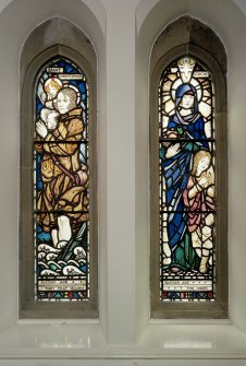 Detail of stained glass in South aisle by Guthrie and Wells, one signed by Charles L Davidson  depicting the Beatitudes c. 1927