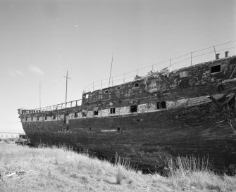 View of port side of ship from SW